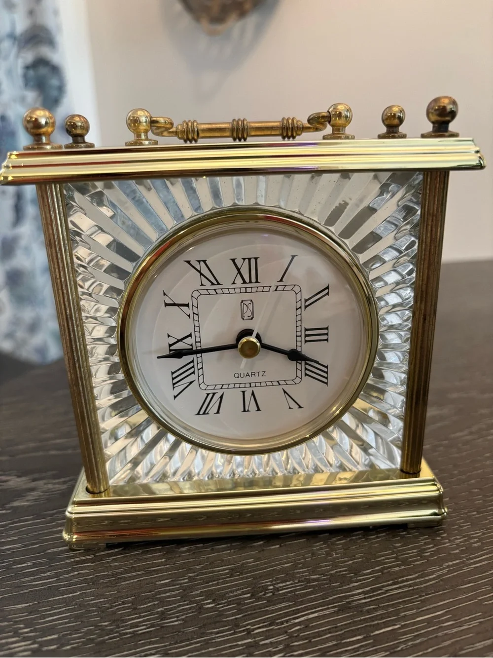 Vintage Paul Sebastian (PS) Quartz Desk Clock Polished Brass/Faceted Crystal